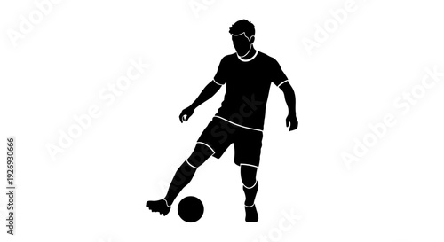 Vector illustration of a soccer player dribbling a ball on a plain background from a frontal viewpoint.