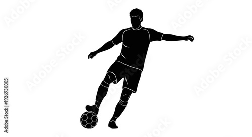 Dynamic vector illustration of a soccer player kicking a ball with intense action and movement in a sports scene from a side viewpoint