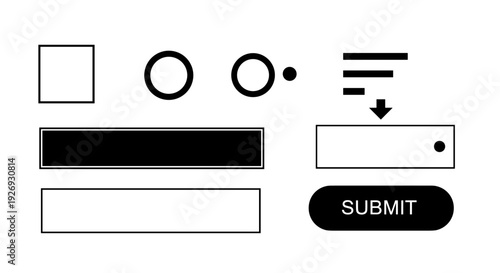 Abstract user interface design elements vector with forms, buttons, checkboxes, and radio buttons, a clean visual representation