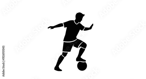 Silhouette vector of an athlete playing soccer with dynamic movement and action, kicking the ball with skill and precision on a clear background from a side viewpoint