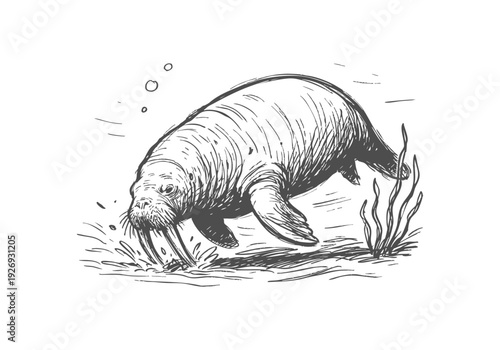 Walrus hand drawn simple sketch vector illustration