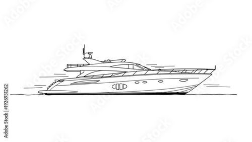 luxury yacht hand drawn sketch line art sailing on water illustration