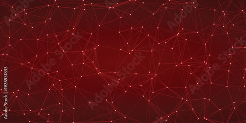 Dynamic red network connections and nodes forming a complex geometric web pattern on a dark gradient background symbolizing energy and data transmission