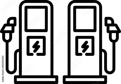 Dual Electric Vehicle Charging Station Icon Vector - Sustainable EV Charging Point Symbol for Eco-Friendly Transportation and Green Energy Solutions. Modern Outline Design.