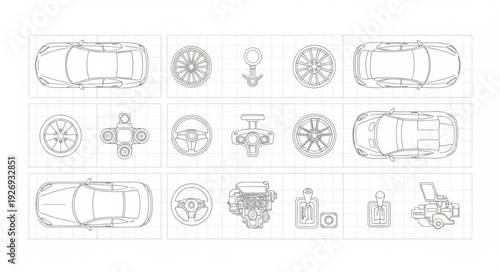 Detailed architectural plan showcasing various tree and plant designs for landscaping purposes.