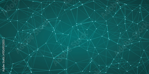 Intricate teal network connections and nodes forming a complex geometric web pattern on a dark gradient background symbolizing connectivity and digital information