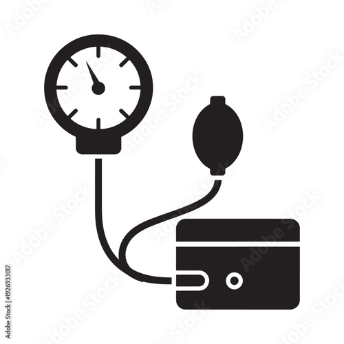 A black and white illustration of a manual blood pressure monitoring device
