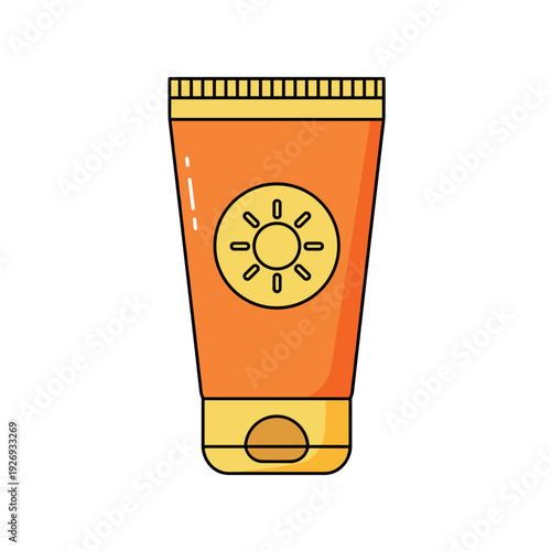sunscreen lotion tube with sun icon hand drawn illustration for summer skin protection