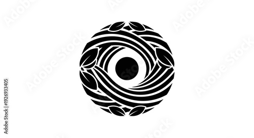 Abstract Eye or Swirl Pattern Logo in Black on Isolated White Background