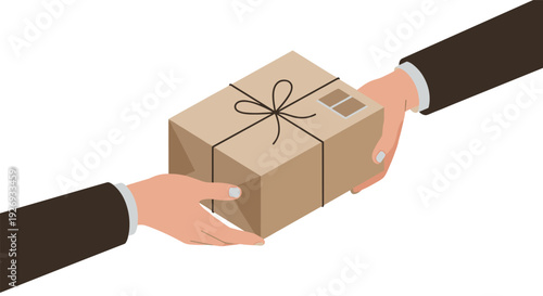 business people handing over gift box parcel package hand drawn flat illustration
