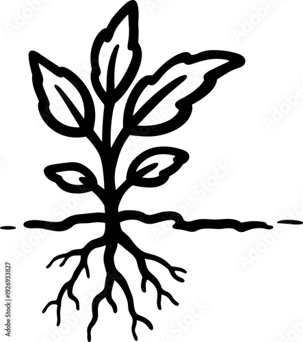 Stylized Plant with Roots Vector Icon - Essential for Gardening, Growth, Nature, and Eco-Friendly Designs. Perfect for Agriculture, Sustainability, and Educational Graphics