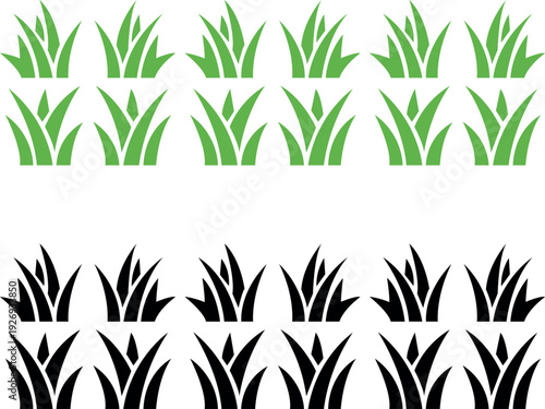 Stylized grass tufts in varying shades of green and black