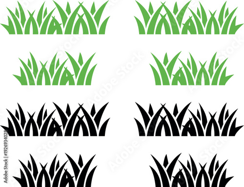 Stylized grass tufts in various shades and arrangements