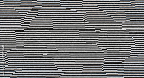 A minimalist vector graphic illustration of a distorted digital screen with glitchy lines and pixels