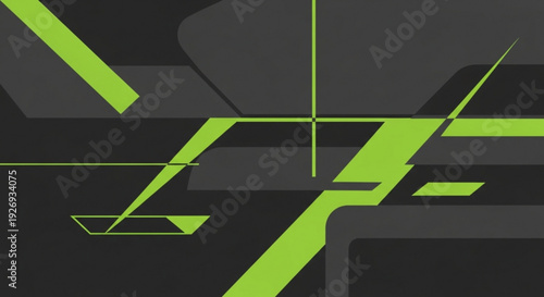 A modern and sleek vector graphic design featuring neon green lines and shapes on a dark background