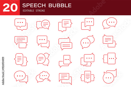 Speech bubbles thin line icons set. Speech  bubble  talk  chat  message  balloon and communication  box. Vector design set 