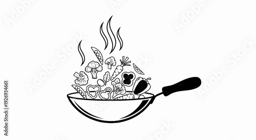 Illustration of assorted vegetables steaming in a wok