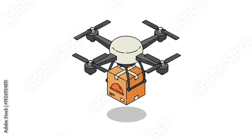 drone carrying a delivery box hand drawn vector illustration for logistics and transport concept
