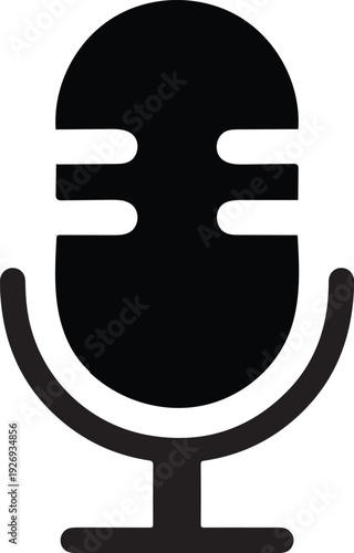 A simple black silhouette of a vintage microphone on a stand isolated on a transparent background