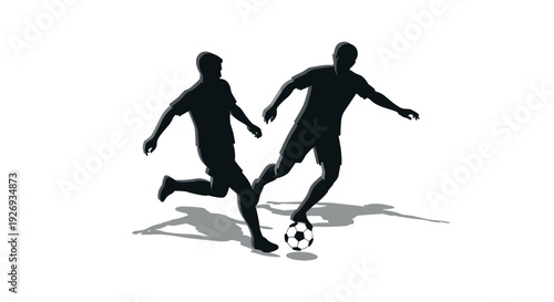 silhouette of two soccer players competing for the ball in minimalist style