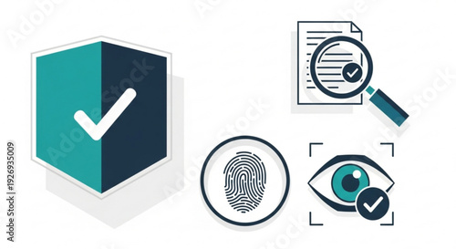 A set of vector icons representing security and verification concepts