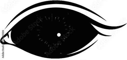 Stylized black eye illustration with a central white pupil and radiating lines