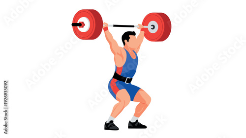 weightlifter lifting heavy barbell in blue and red singlet hand drawn fitness illustration