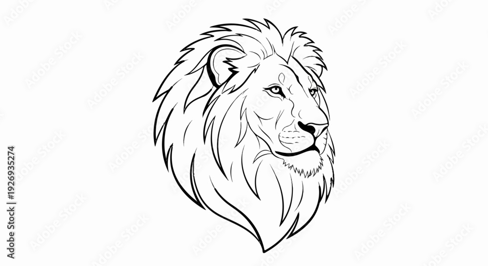 Fototapeta premium A black and white illustration of a majestic lion's head with a full mane