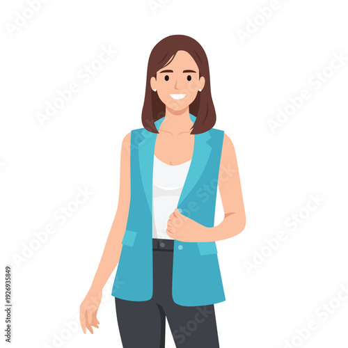 Smiling Businesswoman in Casual Blazer Outfit. Confident Female Professional Concept. Flat vector illustration isolated on white background