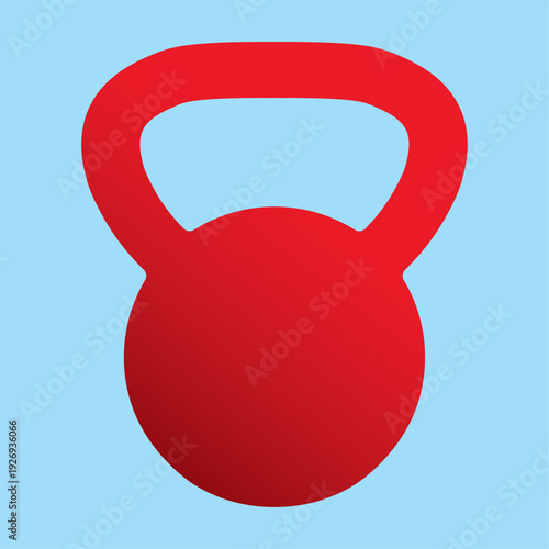 Red Kettlebell Vector Icon with Gradient on Light Blue Background, Minimalist Gym Equipment for Fitness and Workout, Professional Strength Training Illustration for Crossfit and Sports Apps