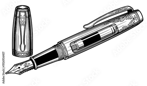 Vintage fountain pen engraving style vector illustration