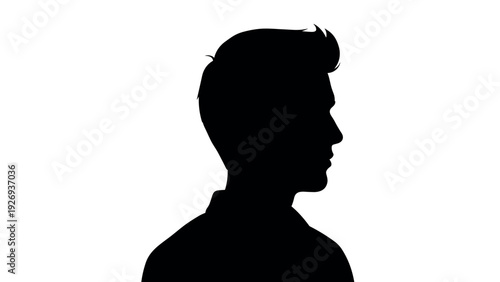 silhouette of a young man profile view black and white simple minimal style
