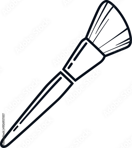 Simple black and white outline illustration of a versatile makeup foundation blending brush positioned diagonally against a plain light background for design use