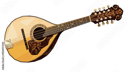 acoustic mandolin guitar with decorative hand drawn vector style musical instrument illustration