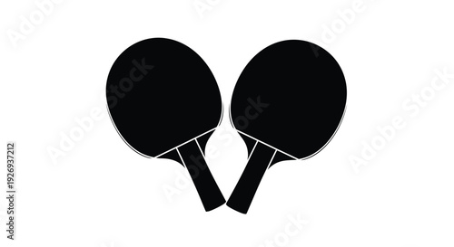 Two black ping pong paddles displayed against a white background silhouette