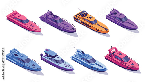 isometric colorful yacht boat set hand drawn vector illustration for marine and nautical design
