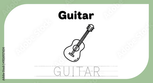Guitar Coloring Page for Kids, Musical Instrument