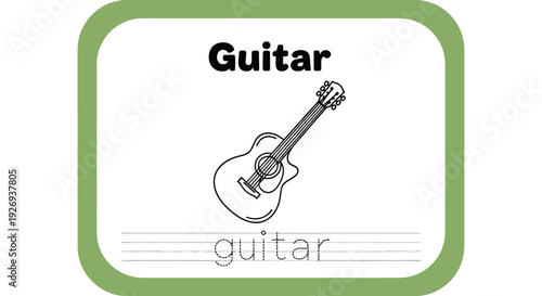Guitar flashcard for kids learning, musical instrument