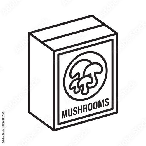 Simple black and white line drawing of a mushroom product box