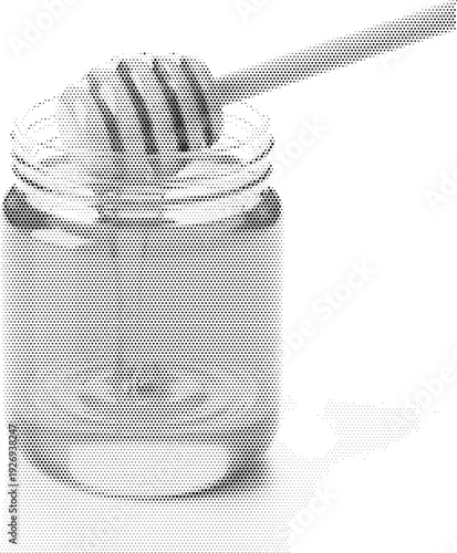 food illustration black white monochrome honey jar halftone pattern poster print