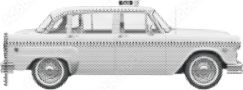 vintage drawing black white monochrome taxi car halftone pattern poster print
