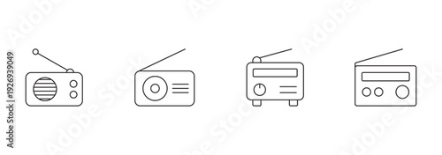 Radio tuner icon set. Radio broadcast outline vector symbol. Vector