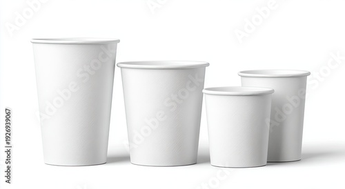 Wallpaper Mural Four blank white paper cups of varying sizes, lined up against a white backdrop Torontodigital.ca