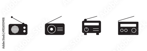 Portable Radio Communication Device Set Outline and Filled Style Handheld Wireless Transceiver Collection Vintage Broadcast Receiver Vector