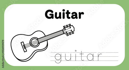 Guitar tracing worksheet for kids learning to write