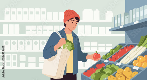Young Person Shopping for Fresh Produce in Grocery Store