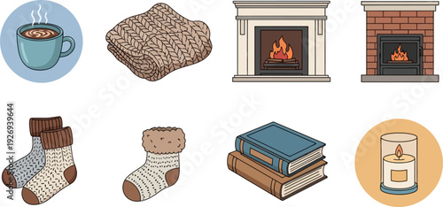 Collection of Cozy Winter Comfort Items Illustration