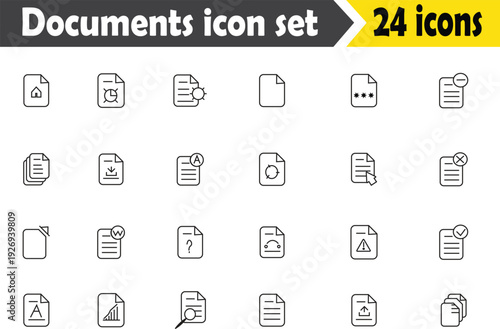 Modern Document File Management Line Icon Set – Editable Outline Vector Collection