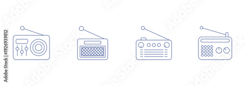 Radio tuner icon set. Radio broadcast outline vector symbol. Vector