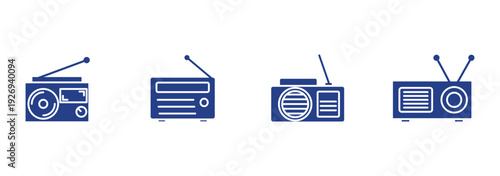 Portable Radio Set Outline and Solid Style Vintage Broadcast Receiver Wireless Communication Device Classic Audio Equipment Vector Collection